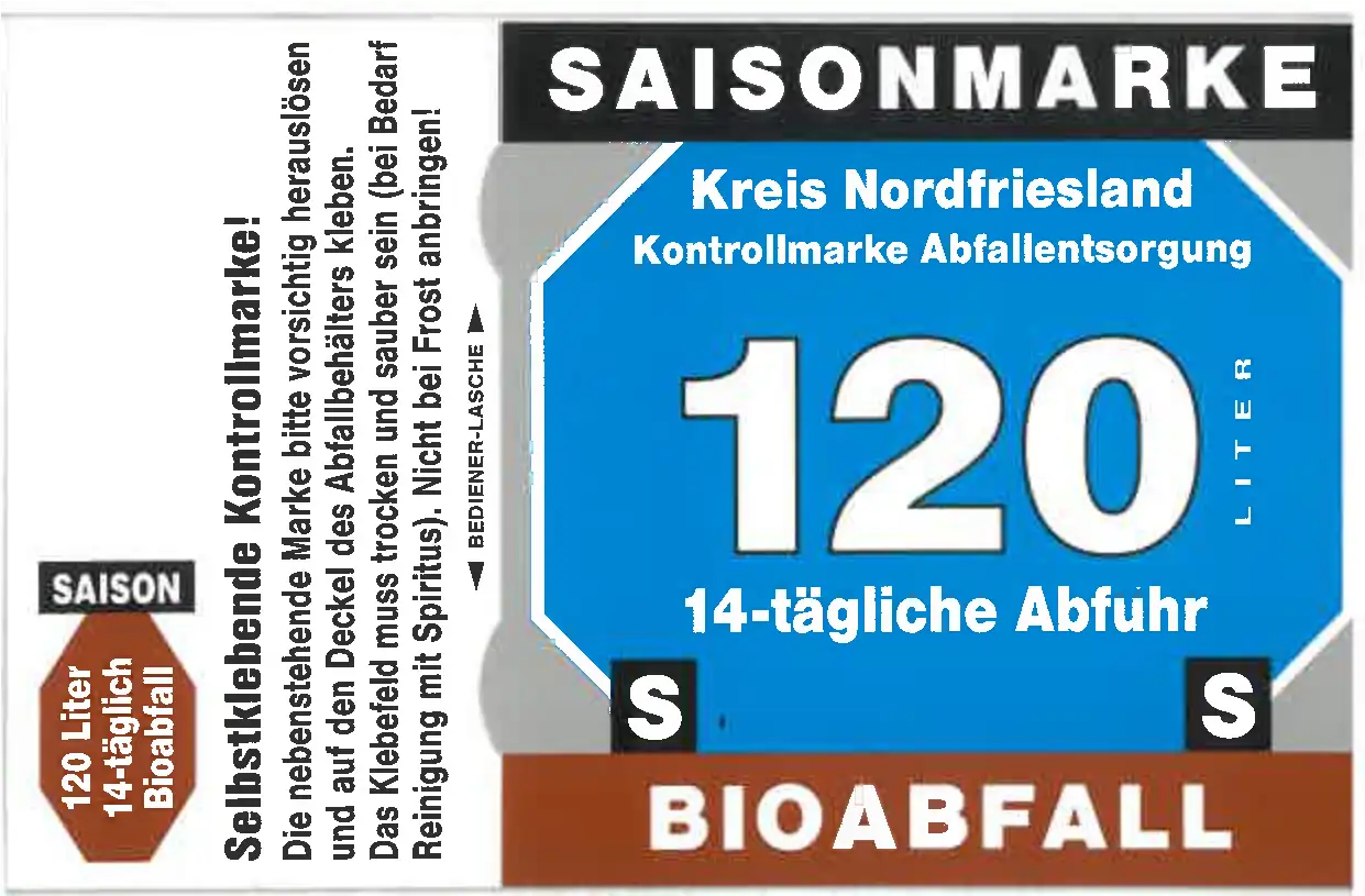 Kontrollmarke Abfallentsorgung Saisonmarke Bioabfall 120L