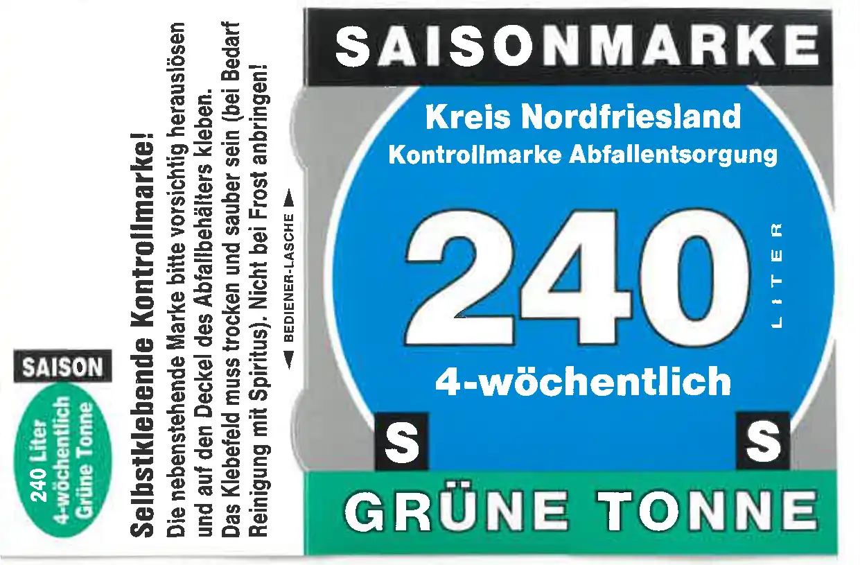 Kontrollmarke Abfallentsorgung Saisonmarke Grüne Tonne 240L
